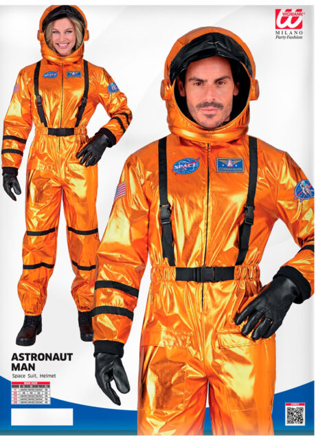 costume astronaut brillant, déguisement astronaute avec casque, Déguisement d’Astronaute, avec Casque Souple, Orange Métal