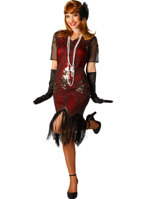 déguisement années 20, robe années 20, robe Charleston, déguisement Gatsby femme, robe à franges années 30, Déguisement Charleston, Robe à Sequins, Rouge et Noire, Premium