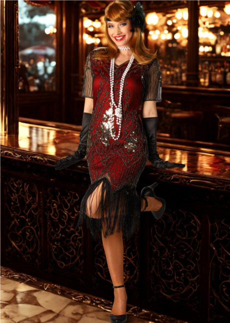 déguisement années 20, robe années 20, robe Charleston, déguisement Gatsby femme, robe à franges années 30, Déguisement Charleston, Robe à Sequins, Rouge et Noire, Premium