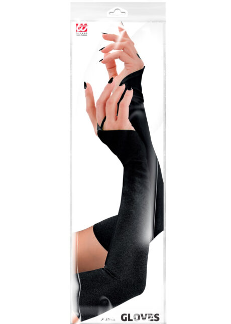 gants longs noirs, mitaines noires, gants longs satin, Gants Noirs Satin, avec Boucle de Doigt