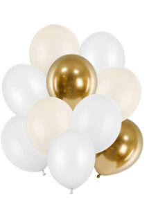 ballons blancs latex, ballons blancs et dorés, ballons hélium