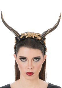 cornes de démon femme, cornes démon Halloween, cornes de diable, cornes dorées