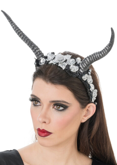 CORNES-DEMON-HALLOWEEN-14328, Cornes de Démon Fleuries, Argent