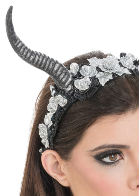 cornes de démon Halloween, cornes de diable, cornes démon femme, Cornes de Démon Fleuries, Argent