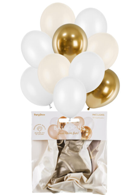 ballons blancs latex, ballons blancs et dorés, ballons hélium, Ensemble de Ballons, Blancs et Dorés, en Latex