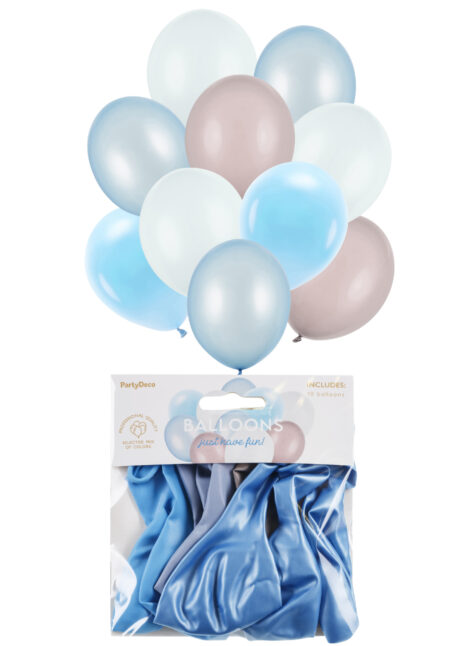 ensemble de ballons bleus, ballons hélium bleus, ballons hélium, Ensemble de Ballons, Bleus et Beige, en Latex