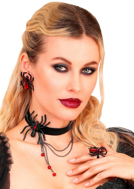 bague araignée, bague Halloween, bague déguisement, Bague Araignée, Pierres Rouges et Métal Noir