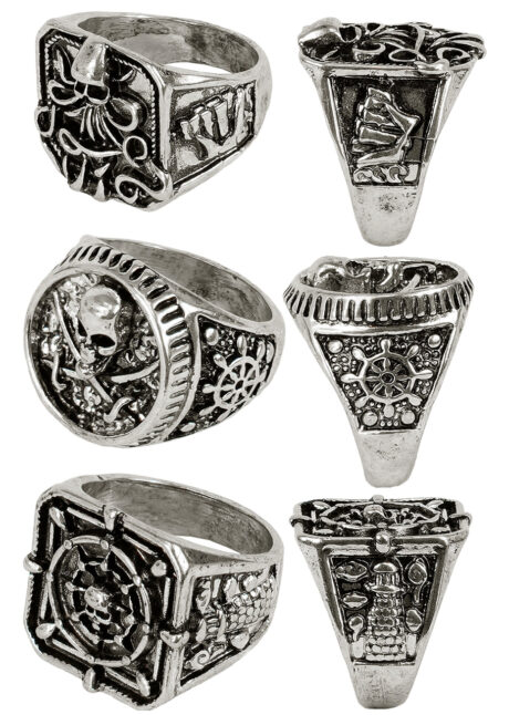 bague métal pirates, bague pour pirate, bijoux pirate déguisement, 3 Bagues Pirates en Métal