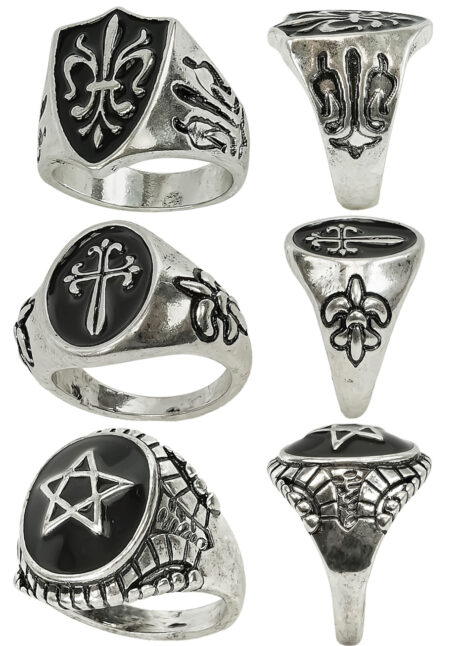 bagues gothiques métal, bague déguisement homme, bague biker, 3 Bagues Gothiques en Métal
