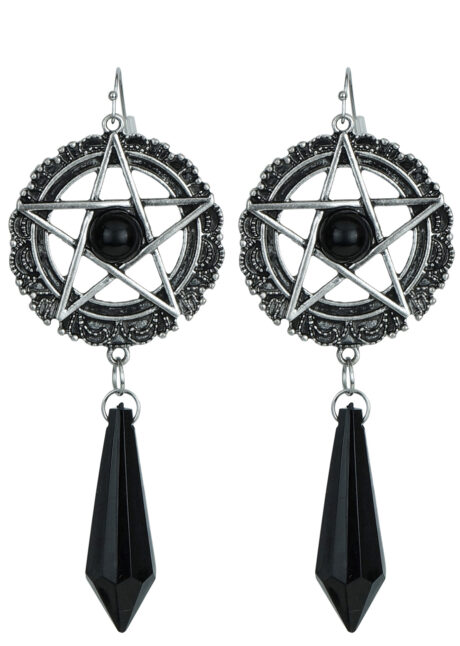 boucles d'oreilles mystiques, boucles d'oreilles Halloween, Boucles d’Oreilles Etoile Occulte, Pierre Noire
