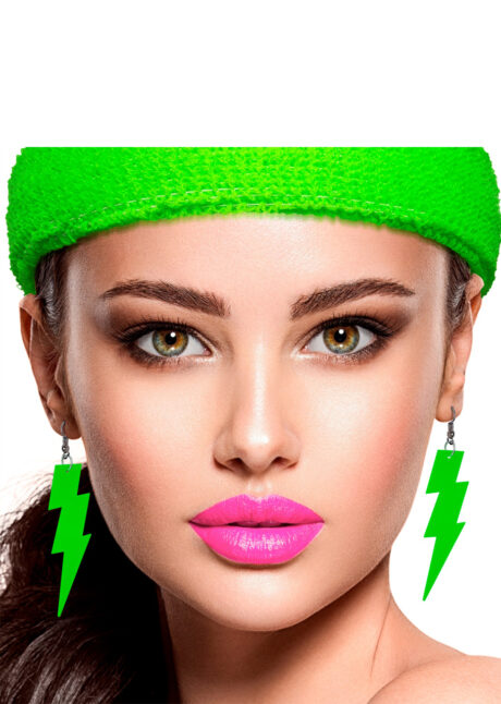 boucles d'oreilles vertes, bijoux fluos, bijoux années 80, Boucles d’Oreilles Années 80, Eclairs Vert Fluo