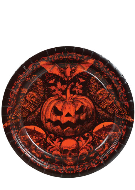 assiettes Halloween, assiettes citrouilles, vaisselle jetable Halloween, Vaisselle Halloween, Assiettes Citrouille Baroque