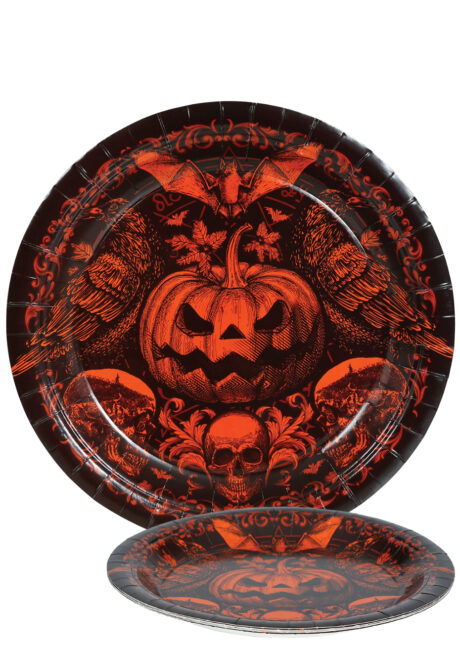 assiettes Halloween, assiettes citrouilles, vaisselle jetable Halloween, Vaisselle Halloween, Assiettes Citrouille Baroque