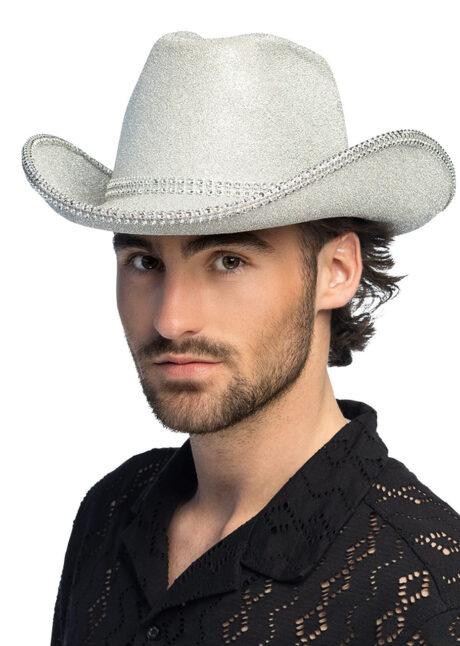 chapeau de cowboy argent, chapeau de cowboy paillettes, Chapeau de Cowboy Charly, Paillettes Argent et Strass