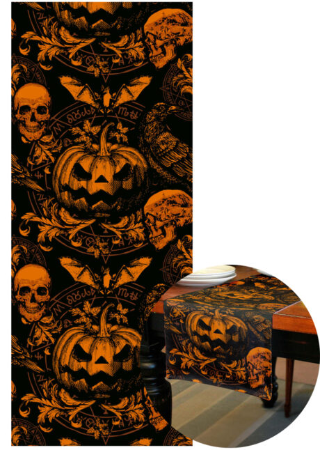 chemin de table citrouille baroque, chemin de table Halloween, déco table Halloween, Vaisselle Halloween, Chemin de Table Citrouille Baroque