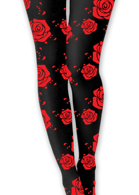 collant jour des morts, collant noir roses rouges, accessoire jour des morts, Collant Noir avec Roses Rouges