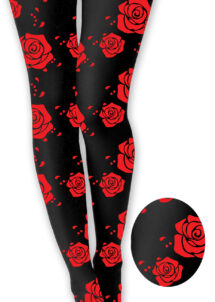 collant jour des morts, collant noir roses rouges, Collant Noir avec Roses Rouges