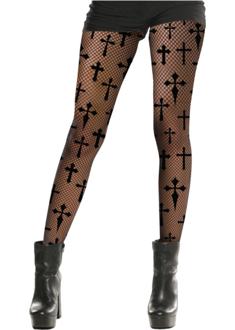 collant résille croix gothique, collant punk, accessoire halloween, Collant Résille Noire, Croix Gothiques