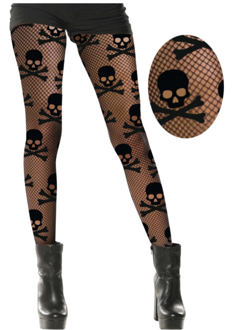 collant résille tête de mort, collants pirates, accessoire rock, Collant Résille Noire, Têtes de Mort