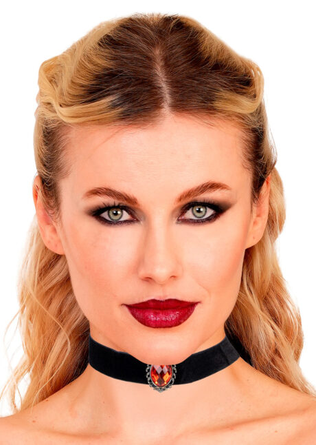 collier tour de cou, collier choker vampire, collier gothique, ras du cou velours, Collier Choker Velours Noir et Pierre Rouge