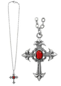 collier croix gothique, collier croix avec pierre rouge