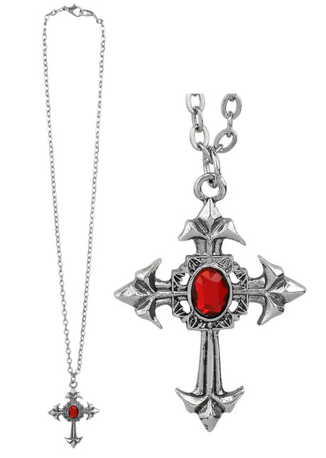 collier croix gothique, collier croix avec pierre rouge, Collier Croix Gothique et Médiévale, Pierre Rouge