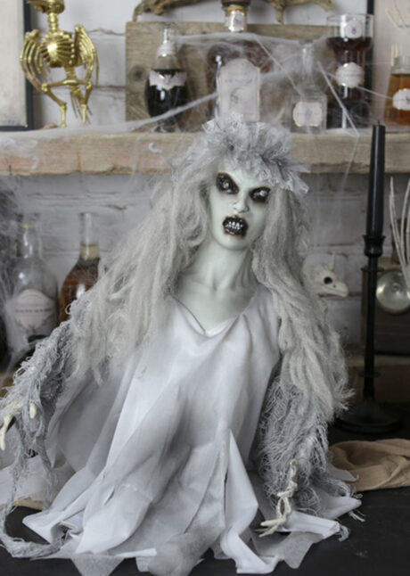 décoration animée Halloween, Décoration Dame Blanche Animée, Sonore et Lumineuse