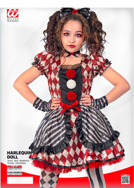 déguisement poupée arlequin fille, costume clown arlequin Halloween fille, Déguisement Arlequin, Clown Halloween, Fille