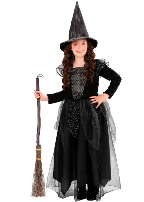 déguisement de sorcière fille Halloween, costume sorcière avec chapeau fille, Déguisement de Sorcière Felicia, Noire, avec Chapeau, Fille