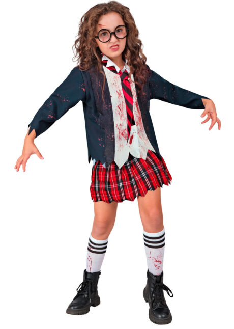 costume écolière zombie fille Halloween, Déguisement Ecolière Zombie, Fille