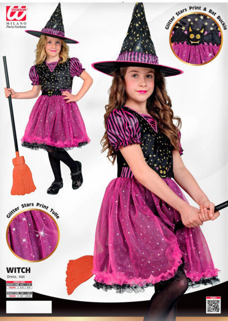 déguisement de sorcière fille, déguisement sorcière Halloween, déguisement Halloween enfant, Déguisement de Sorcière Noire et Rose, Fille