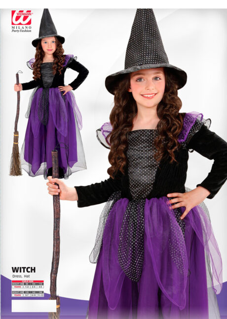 déguisement Sorcière fille Halloween, costume sorcière violette déguisement Halloween, Déguisement de Sorcière Felicia, Violette, avec Chapeau, Fille