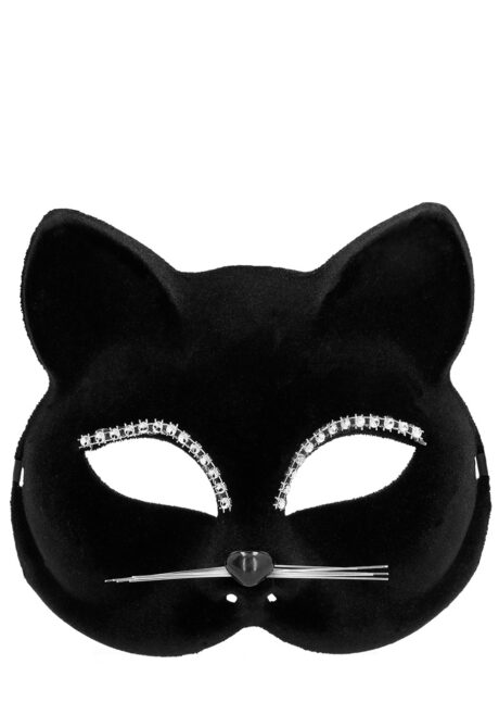 masque de chat noir, masque chat avec strass, Masque de Chat Velours, avec Strass