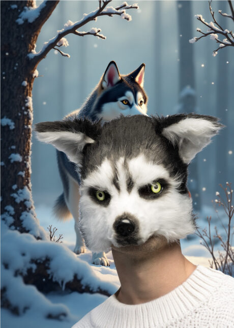 masque de chien, masque de Husky, masque animal fourrure, Masque de Chien Husky Fourrure, Demi Visage