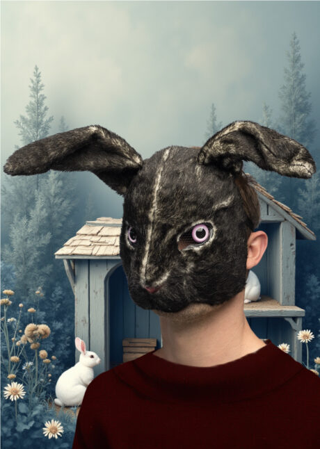 masque de lapin noir, masque lapin fausse fourrure, masque animal déguisement, Masque de Lapin Noir Fourrure, Demi Visage