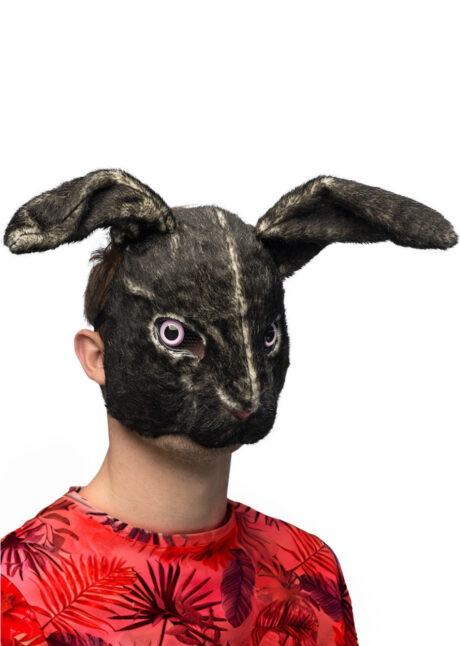 masque de lapin noir, masque lapin fausse fourrure, masque animal déguisement, Masque de Lapin Noir Fourrure, Demi Visage