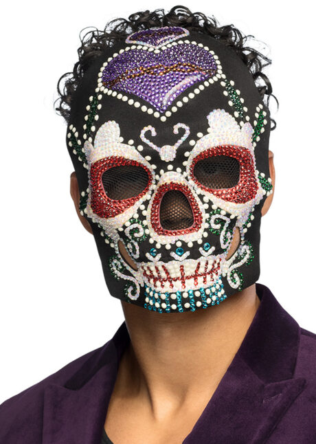 masque jour des morts, masque Day of death, masque Mexicain Halloween, Masque Jour des Morts Deluxe, Perles et Strass