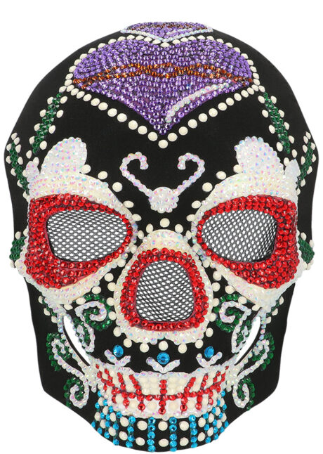 masque jour des morts, masque Day of death, masque Mexicain Halloween, Masque Jour des Morts Deluxe, Perles et Strass