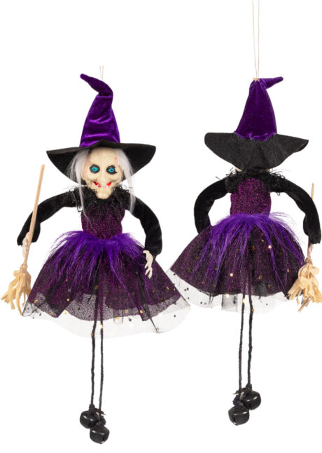 décoration sorcière Halloween, suspension sorcière violette, Petite Sorcière à Suspendre, 3 Coloris