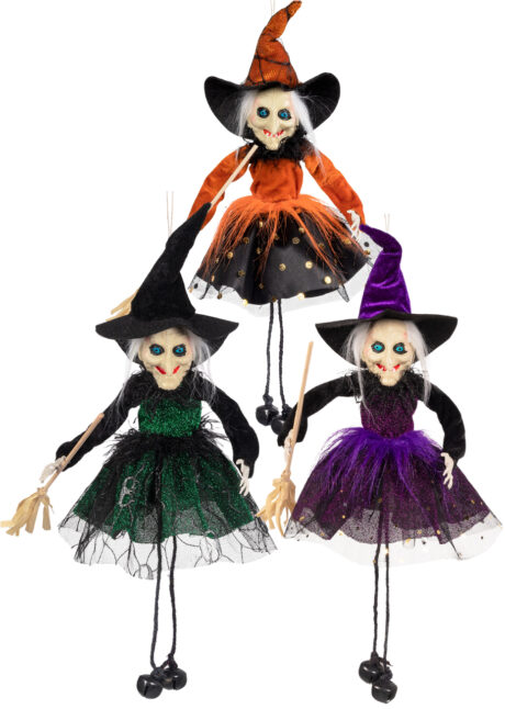 suspensions sorcières, décos sorcières Halloween, Petite Sorcière à Suspendre, 3 Coloris