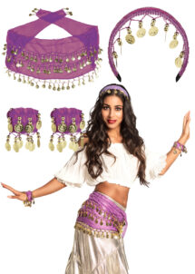 ceinture orientale violette, kit danseuse orientale déguisement, ceinture pièces oriental
