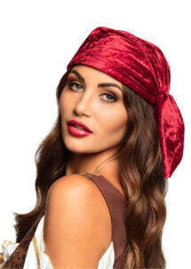 coiffe de pirate rouge velours, bandana pirate, chapeau pirate