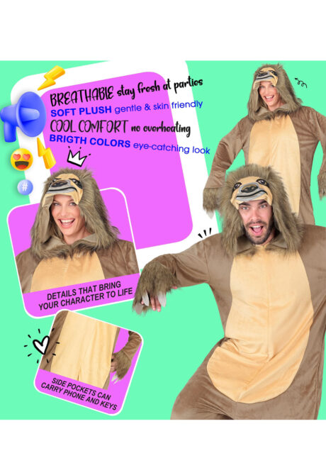déguisements animaux, déguisement de paresseux, costume de paresseux, combinaison animal, Déguisement de Paresseux, Combinaison Ample