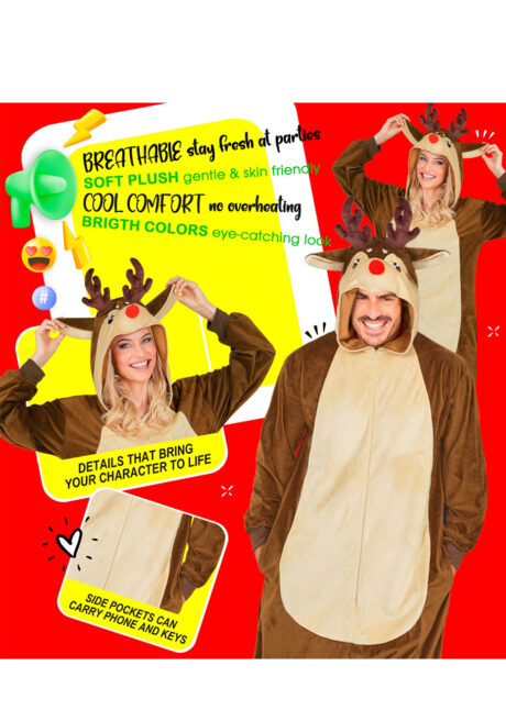 déguisement de renne, costume de renne de Noël, combinaison de Renne, Déguisement de Renne, Combinaison Ample