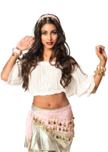 ceinture orientale rose, kit danseuse orientale déguisement, ceinture pièces oriental