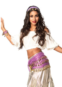 ceinture orientale violette, kit danseuse orientale déguisement, ceinture pièces oriental