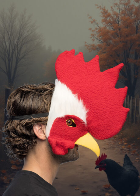 masque de coq réaliste, masque de coq fourrure, masque animal, masque supporter, Masque de Coq, Fourrure, Demi Visage