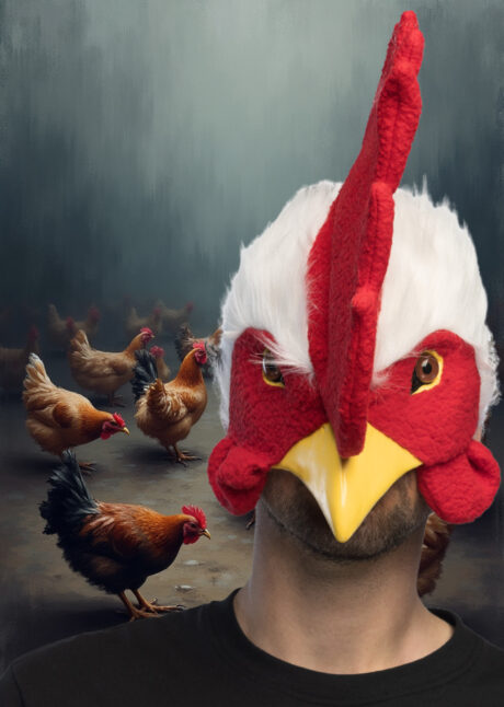 masque de coq réaliste, masque de coq fourrure, masque animal, masque supporter, Masque de Coq, Fourrure, Demi Visage