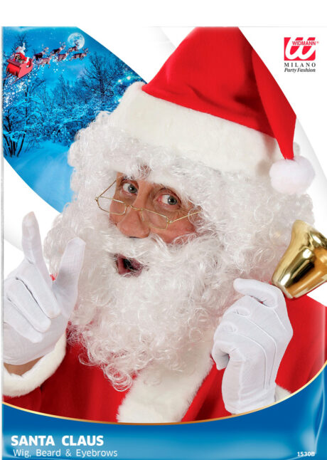 perruque de père noël, barbe de père noël, ensemble perruque et barbe Père Noël, Perruque de Père Noël, avec Barbe Courte et Sourcils, Blanche