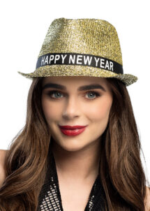 chapeau nouvel an doré, chapeau paillettes dorées, chapeau doré bonne année
